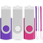 Memory Stick 64GB 3 Pack USB 2.0 Thumb Drive Swivel Design Pen Drive Fold Computer Storage (White/Pink/Purple)