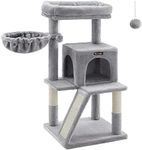 Feandrea Cat Tree, Small Cat Tower with Widened Perch for Large Cats Indoor, Kittens, 37.8-Inch Multi-Level Cat Condo, Scratching Posts and Ramp, 2-Door Cat Cave, Cat Basket, Light Gray UPCT51W