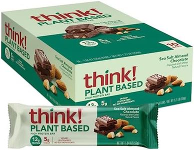 thinkThin Plant Based High Protein Bars - Sea Salt Almond Chocolate, Vegan Friendly, 13g Protein, Low Sugar, Low Net Carbs, No Artificial Sweetners, Gluten Free, GMO Free, 10 Count