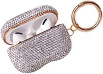 Sparkly Diamond Case for AirPods Pro with Keychain, Shockproof Protective Premium Bling Rhinestone Cover Skin Compatible with AirPods Pro Charging Case (PRO White+Gold Plated)