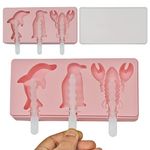 YellowCult Silicone Ice Popsicles/Chocolate Molds, 3 Cavity Homemade ICE Cream Molds, with Reusable Popsicle Sticks & Safety Lid [Food Grade, BPA-Free Mold - 3 Fun Sea Animal Characters Design]