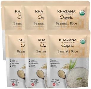 Khazana Organic Basmati Rice - Ready to Heat (6-Pack, 8.8oz) - Authentic, Aromatic & Flavorful Indian Grain - Non-GMO, Vegan, Gluten-Free, Kosher - Microwaveable Instant Rice in 90 Seconds