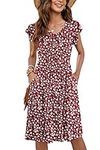 MOLERANI Women Summer Dresses Ruffle Sleeve V Neck Casual Swing Elastic Waist Midi Dress with Pockets Extra Floral Red L