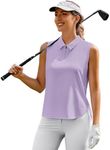 PINSPARK Ladies Golf Tee Shirt Lightweight Collared Tennis Tank Top UV Protection Workout Shirt V Neck, Purple XX-Large