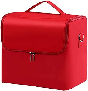 Adson Cosmetic Travel Cases Makeup Case, Makeup Box with Shoulder Strap, Professional Multifunction Beauty Cosmetic Organiser Travel Vanity Case (Red)