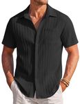 COOFANDY Mens Summer Beach Shirt Short Sleeve Button Down Loose Fit Camp Vacation Shirts Black