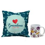 Indigifts Grandmother Birthday Gifts Box Grandma I Love You Quote Printed Green Poly Satin Cushion and Ceramic Coffee Mug, Grandmother Gift, Birthday Gift for Grandmother, Decoration Item for Home