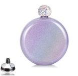 Stainless Steel Hip Flask for Lady,Cute Whiskey Flasks with Glitter Coating,Portable Alcohol Flask for Club Party and Evening,Capacity 5 oz (Violet)