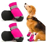 KUTKUT Dog Boots for Medium and Large Dogs | Winter Snow Waterproof Paw Protector | Pet Shoes with Reflective Straps and Non-Slip Sole | Soft & Lightweight Dog Footwear (Pink, Size: 6)