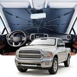 DMJN Umbrella Windshield Sun Shade for Dodge Ram (2019-2026), Car Sunshade for Front Windshield [Nano Ice-Crystal Coatings] UPF50+ Heat & UV Block, Protect Interior & Keep Cooler