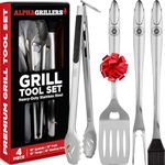 Grilling Accessories - Stainless Steel Heavy Duty Grill Tools Set BBQ Accessories for Outdoor Grill with Spatula, Fork, Brush & Tongs - Grilling Gifts for Men Valentines Day Gifts for Him
