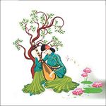 AH Decals Beautiful Women Playing Traditional Musical Chinese Lute Under Tree' Vinyl Wall Sticker (Green)