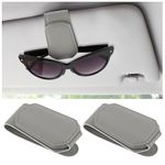 Grevosea 2 Pack Sunglasses Holder for Car, Magnetic Leather Car Sunglasses Holder Clip Car Glasses Holder Eyeglass Hanger Clip for Different Size Eyeglasses Car Sun Visor Accessories (Gray)