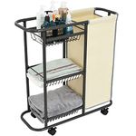 Lucalda Laundry Sorter Cart Movable Bathroom Organizer Gray Laundry Storage Baskets with Heavy Duty Rolling Wheels 3-Tier Storage Shelves with 1 Bag for Clothes