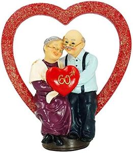 Aoneky Figura para Bodas de Diamante - Figura de Pareja de Ancianos en Corazón, Regalo de 60 Aniversario Bodas de Diamante para Padres Abuelos Ancianos, Estatua de Resina