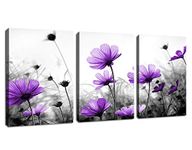 Purple Flowers Wall Art Colorful Landscape Nature Picture Canvas Wall Art Modern Artwork for Bedroom Bathroom Decoration Framed Ready to Hang 12" x 16" x 3 Pieces