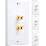 4 Pack Single Gang 1.0 Speaker Wire Wall Plate (Banana Plug Wall Plate) for 1 Speaker, White