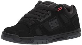 DC Men's Stag Low Top Skate Shoe, Black Grey red, 10.5 UK