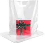 HOIIOH 100 Pack Clear Retail Merchandise Bags with Handles, 15 x 18 Inch, 1.75 Mil Thick Wholesale Shopping Bags for Clothing Stores, Retail & Business Use