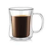 we3 Double Wall Thermal Insulated Mug for Drinking Tea, Coffee, Espresso, Juice, Wine, Latte, Cappuccino Stackable Glass Cup with Handle (420 ml Each)