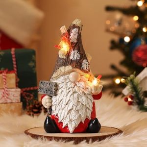 Lewondr Gnomo di Natale con Targa in Legno Illuminata, Gnomi e Uccelli, Statuetta di Natale in Resina, Decorazione per Interni, Regali di Natale per la Famiglia e Gli Amici, Rosso