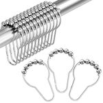 Amazer Shower Curtain Hooks Rings, Stainless Steel Shower Curtain Rings and Hooks for Bathroom Shower Rods Curtains-Set of 12, Polished Chrome