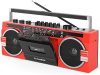 AudioBox RXC-25BT Retrobox 2 Way Speaker System Boombox w/Bluetooth Connectivity, AM/FM/SW, USB and SD Card Connection, & Cassette Player, Red