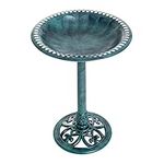 Outsunny 50cm Bird Bath for Garden, Outdoor Birdbath Stand, Decorative Bird Drinking Stand with Scallop-like Pattern, Time-Worn Finish, Green