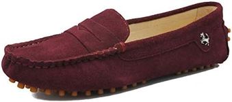 Minishion Women's Penny Loafers Burgundy Suede Comfortable Driving Shoes YB9603 US 8.5