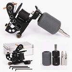 Tattoo Coil Machine 10 Wraps Coils Black Tattoo Machine Selflock Tattoo Grip 25mm Silicone Grips Cover 28mm Tattooing Tips 5F 5R Tattoo Kit for Liner Shader 2 Styles (Shader Kit)