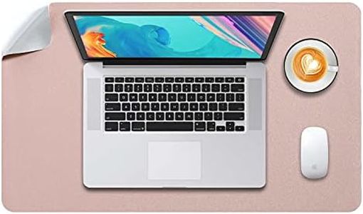 DOBAOJIA Tappetino per Mouse Grande, Mouse Pad Sottomano da Ufficio, Laptop Tappetino, Tappetino Scrivania, Tappetino Scrittura, Uso Doppio Lato Simipelle PU Impermeabile 60 x 35cm (Rosa/Argento)