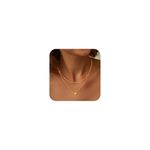 Mesovor Gold Layered Necklaces for Women, 18k Gold Plated Dainty Trendy Disc Pendant Necklace | Beaded Coin Diamond Snake Chain Choker Necklace Jewelry Gifts (Gold-Love)