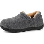 Zizor Men's Cozy Memory Foam Slippers with Fleece Lining, Anti-Slip Indoor Outdoor Rubber Sole with Unilateral Elastic Bandage Grey, 7 UK