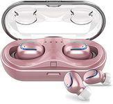 True Wireless Earbuds, Bluetooth Sport Headphones with mic, in Ear Noise Cancelling Deep Bass Sweat-Proof Small Earbuds 30h Playtime IPX8 Waterproof Compatible iPhone iPad Samsung Rose Gold Earphone