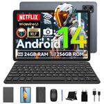 2024 Newest Android 14 Tablet 10 inch Octa-Core Tablets with 24GB RAM+256GB ROM(Expand to 2TB), 1920x1200 IPS FHD Touch Screen, Widevine L1, 2 in 1 Tablet with Keyboard Mouse Stylus, Gray