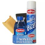 CarPlan, 4 Piece Winter Essentials Gift Pack, 300 ml De-Icer, 500 ml Screenwash, Ice Scraper and Demister Pad (Pack of 1)