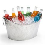EVOKK 33L Silver Stainless Steel Ice Bucket with Hemp Rope Handles – Large DrinksChampagne Cooler Tub for Drinks, Parties, BBQs, Home Bars Outdoor Use
