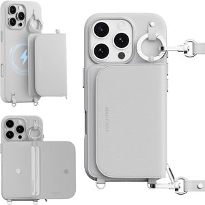 MAGEASY Pouch MagSafe Crossbody Wallet Phone Case for iPhone 16 Pro - Removable Wallet with Strap, 16ft Shockproof Protection, Card Holder & Coin Pocket Magnetic Purse Compatible with MagSafe (Gray)