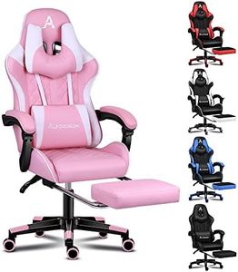 ALFORDSON Gaming Chair with Footrest and Lumbar Cushion, Ergonomic Computer Office Chair with 150° Recline, High Back Leather Video Game Desk Chair SGS Listed Gas-Lift, 180 kg Capacity (Ethan Pink)