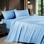 Shilucheng 4-Piece Queen Size Sheets Set,Blend of 60% Rayon Derived from Bamboo_ and 40% Polyester,Cooling Bed Sheets, Silky Bedding Sheets & Pillowcases, 16 Inch Deep Pockets (Queen,Lake Blue)