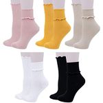 Bienvenu Ruffle Slouch Socks for Women, Cute Cotton Crew Socks, Frilly Novelty Knit Socks 5 Pairs, Multicolored, One Size