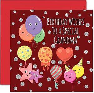 Fun Birthday Cards for Grandma - Birthday Balloons - Happy Birthday Card for Grandma from Grandson Granddaughter, Grandma Birthday Gifts, 145mm x 145mm Mother's Day Greeting Cards