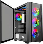 Apevia Aurora-BK Aurora Mid Tower Gaming PC Case w/ 6X 120mm PWM ARGB Fans, 366 RGB Light Modes, 1x Glass & Mesh Front Panel, 1x Door Swivel Style Magnetic Glass Side Panel, 2X USB3.0, Black