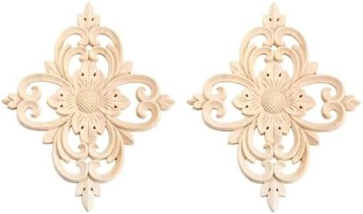 MUXSAM Rhomb Wood Carved Appliques Furniture Onlays, Unpainted Wooden Rosette Decals Center Decor for Door Wall Closet Cabinet Dresser Drawer Crafts Project(2-Pack, 25x20cm/9.9"x7.9")