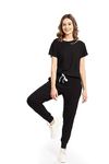 WEET Women Ribbed Track Suit T-Shirt Trackpant Co-ord Set (L, Black)