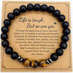 Okaywork Turmalina para Hombre Piedras Chakras Pulseras Piedras Chakras Regalos Novio Navidad Originales Pulsera Para Hombre Amuleto Mal pulsera pesas De Ojo Piedras Naturales Regalo Papa (negra)
