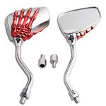 AULESSE 1 Pair Left Right Universal Motorcycle Scooter Chrome Skull Hands Claw Side Rear View Mirrors for Motorcycles, E-Bikes with 8mm or 10mm Screws (Red)