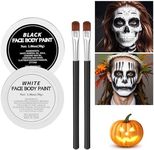 White Black Face Body Paint,Halloween Clown Makeup Kit with 2 Brushes,Professional White Black Face Body Painting Kit for Clown, Joker, Theater, Cosplay, Costume, SFX Make-up