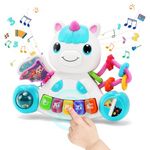 Baby Toys Musical Unicorn Baby Piano Toys 0 6 12 18 Months Interactive Early Learning Toys for 1 Year Old Girls Boys Christmas Birthday Gifts(Blue)