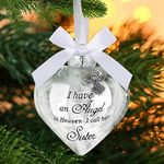 Yueshop Christmas Memorial Baubles Pendant Feather Ball “I Have an Angel in Heaven,I call her My Sister” Christmas Ornament, Bereavement Gift To Remember Loved Ones, Christmas Tree Hanging Decoration